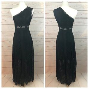 Foxiedox Asymmetrical Goddess One Shoulder Lace Maxi Dress